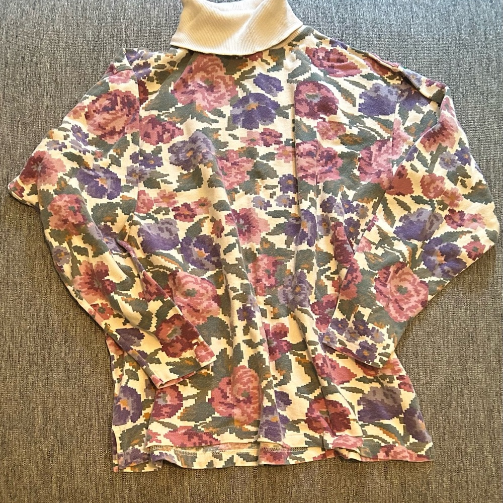 Vintage Eddie Bauer pixceladed Floral Turtleneck Knit Top - long sleeve
